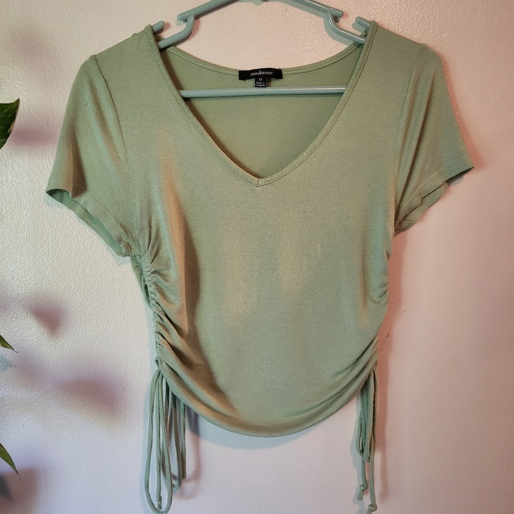 Ambiance medium light green crop v neck top